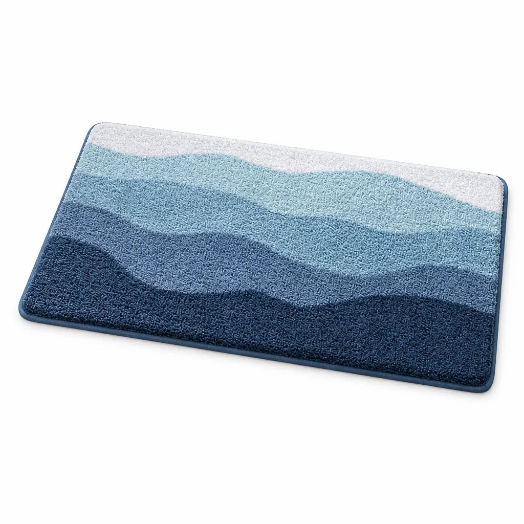 Bath Mat Coastal Wave Non-Slip Backing Machine Washable