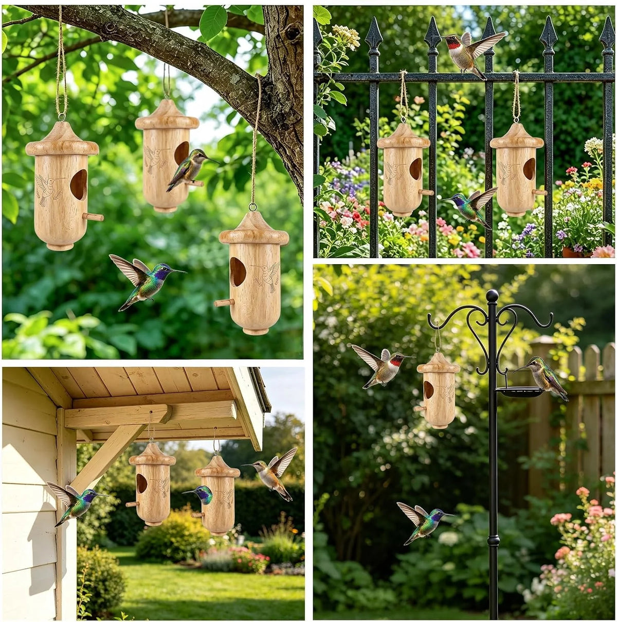Bird House Pine Wood Hinged Roof Set of 3