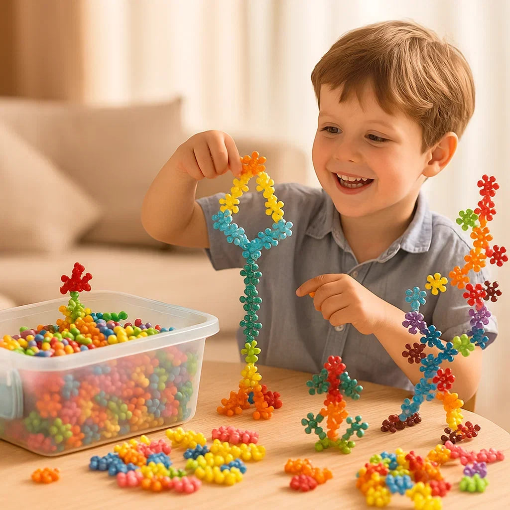 Building Block Set Interlocking Snowflake Pieces & Storage Box