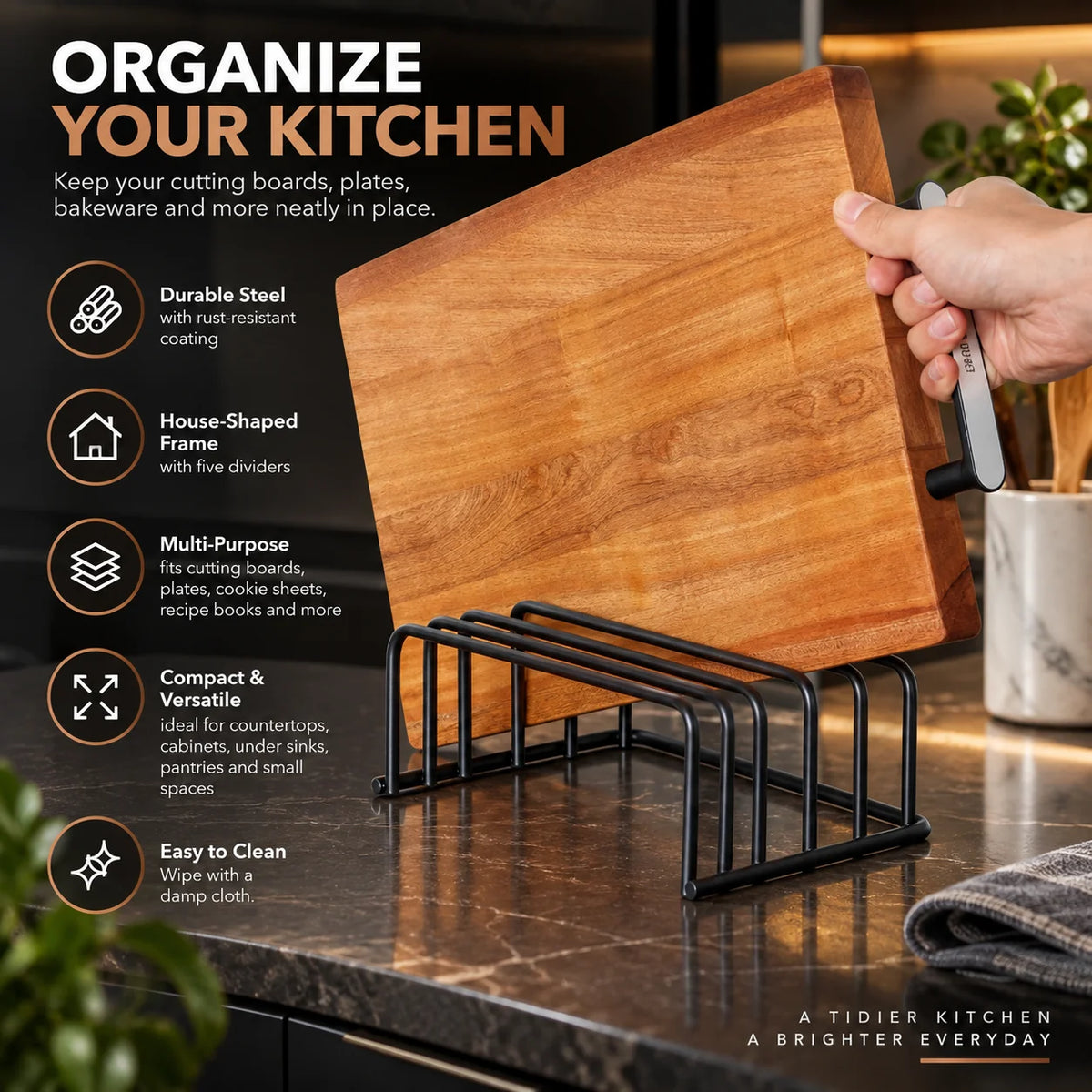 Cutting Board Rack Five-Slot Upright Rust-Resistant Steel