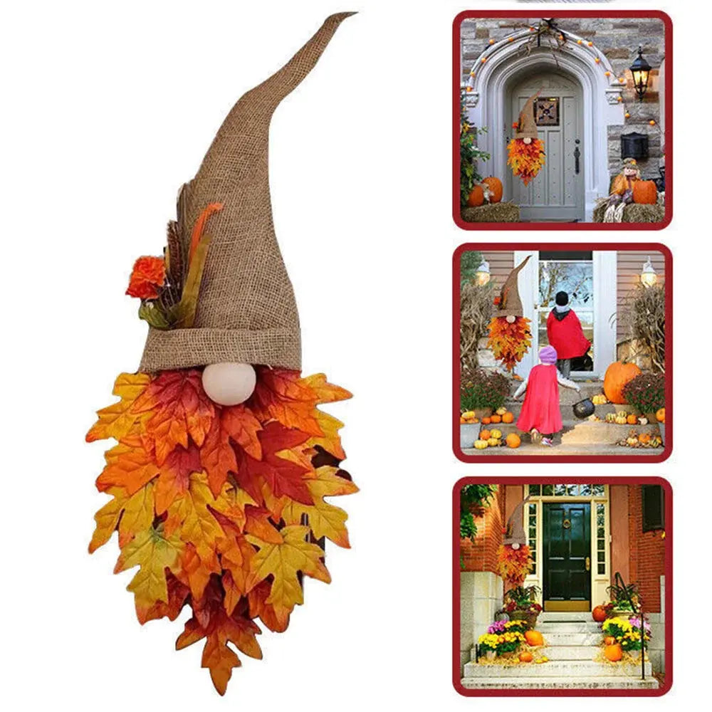 Door Hanger Gnome Silhouette With Artificial Maple Leaves