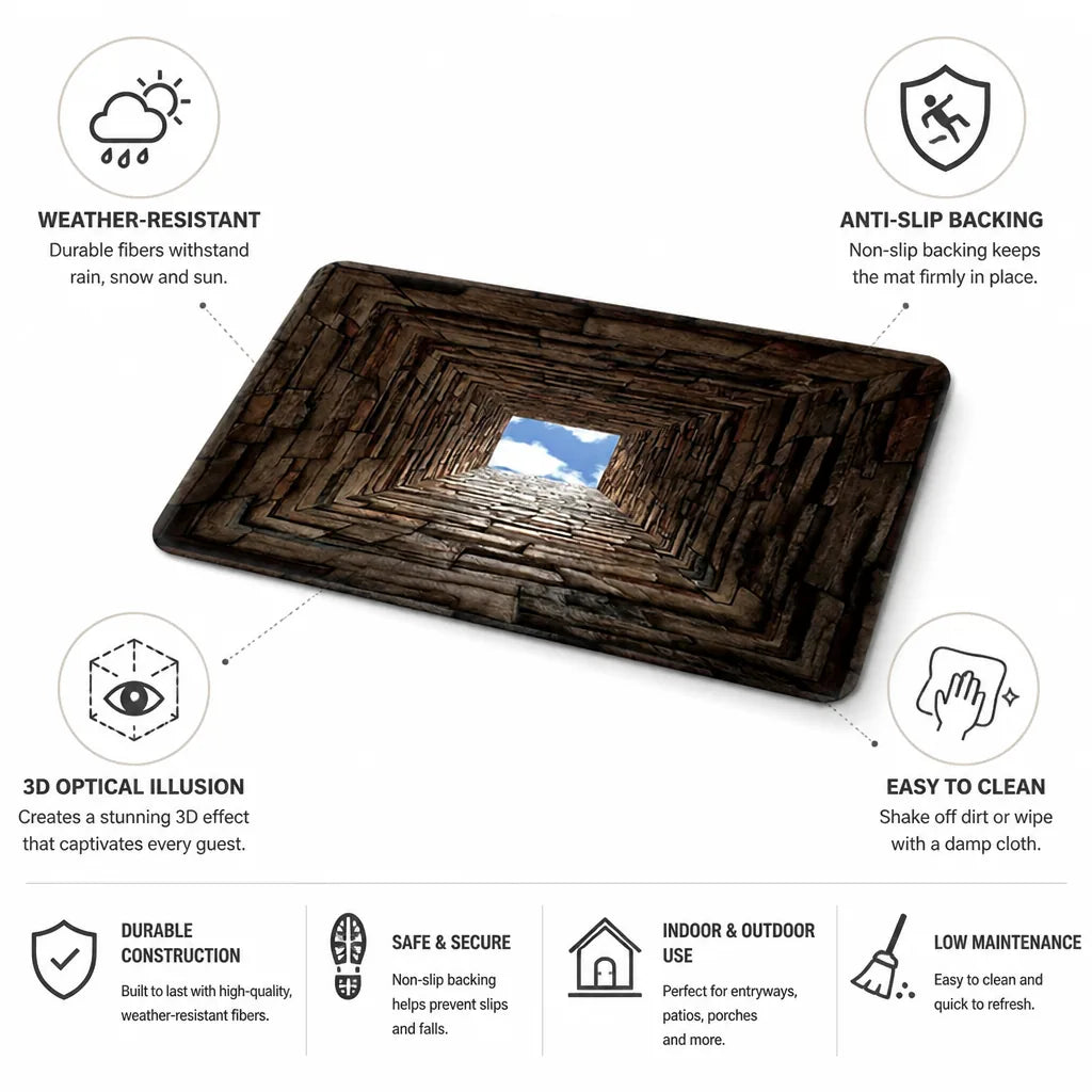 Door Mat 3D Optical Illusion Weather-Resistant Non-Slip Backing