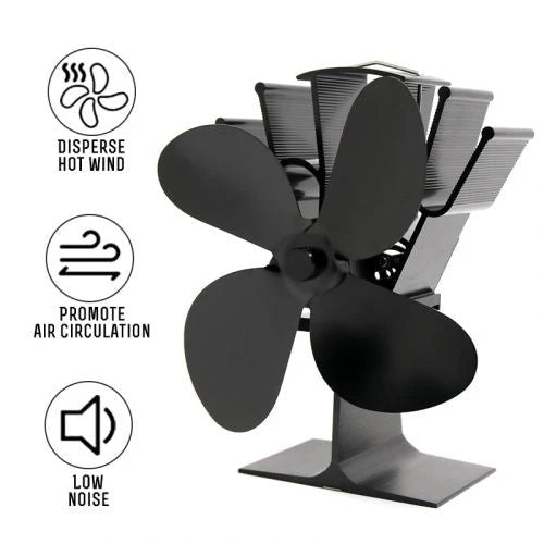 Fireplace Fan Heat-Powered Anodized Aluminum Quiet Operation
