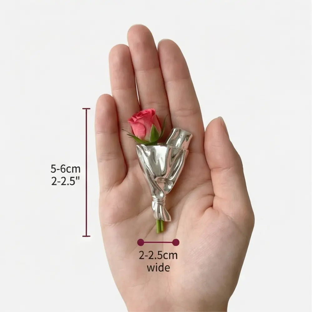 Flower Vase Brooch Polished Metal Holds Real Flowers