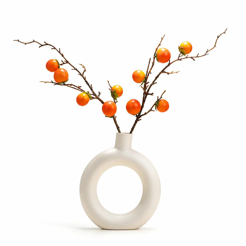 Fruit Branch Arrangement Lifelike Orange Accents Glass Vase