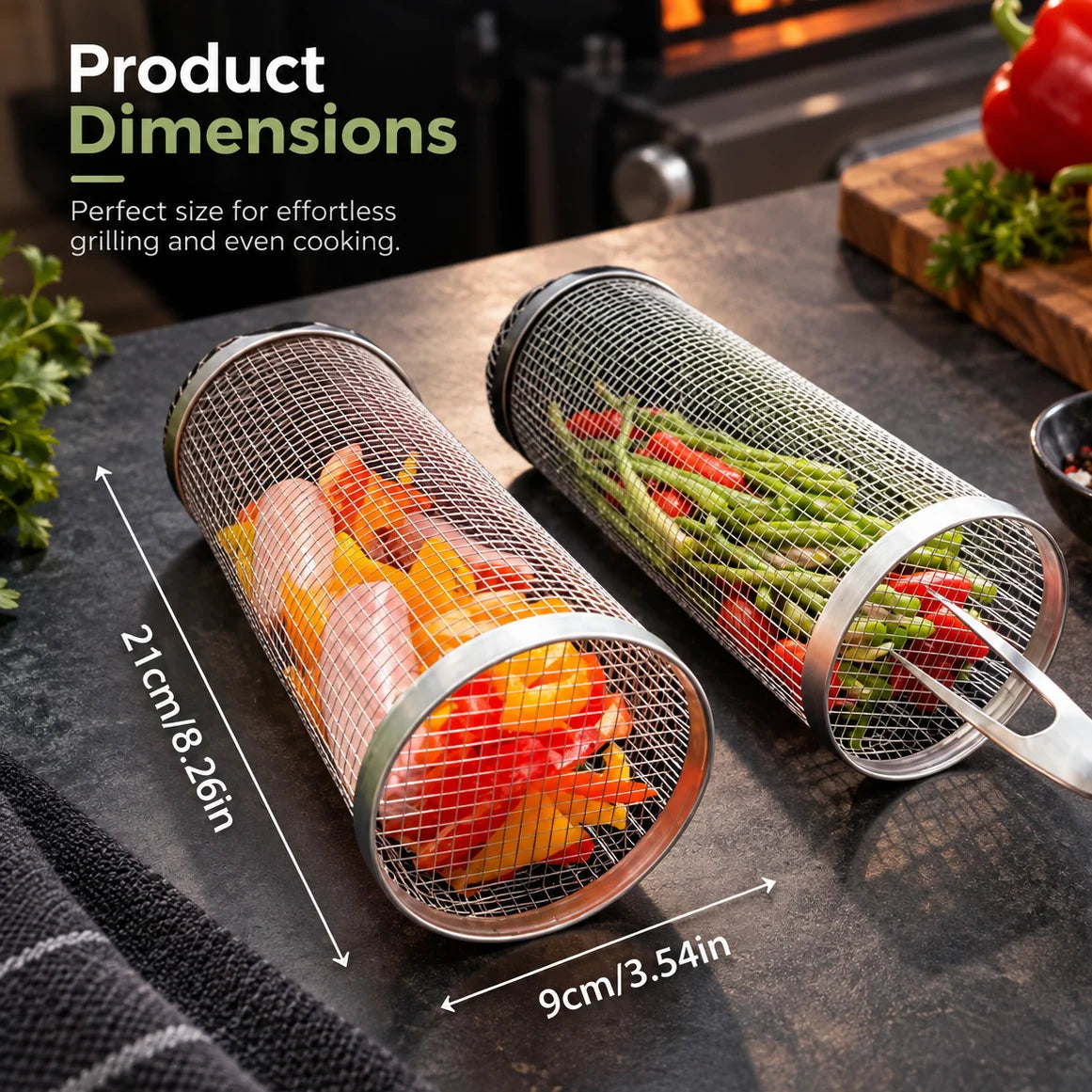 Grill Basket Tumbling Rotisserie 304 Stainless Steel Dishwasher Safe