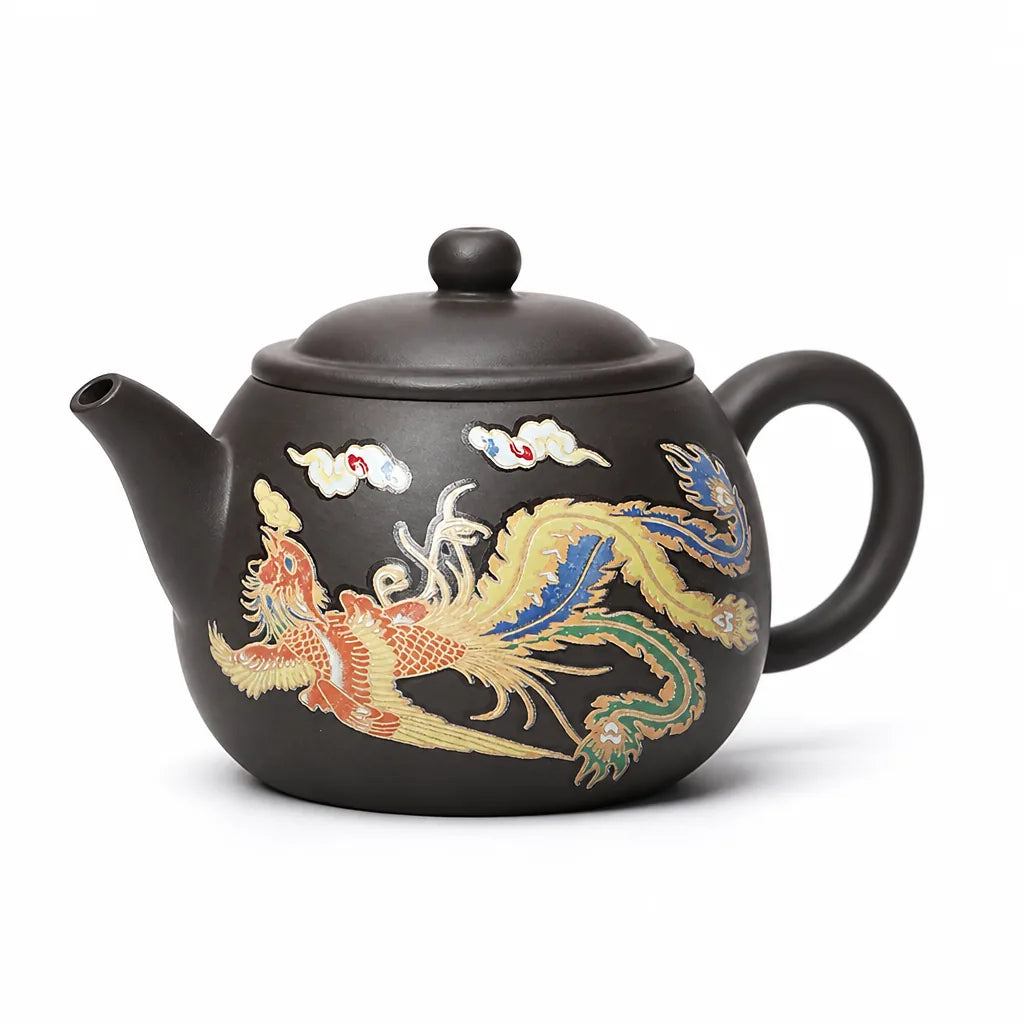 Hand-Carved Dragon & Phoenix Purple Clay Teapot