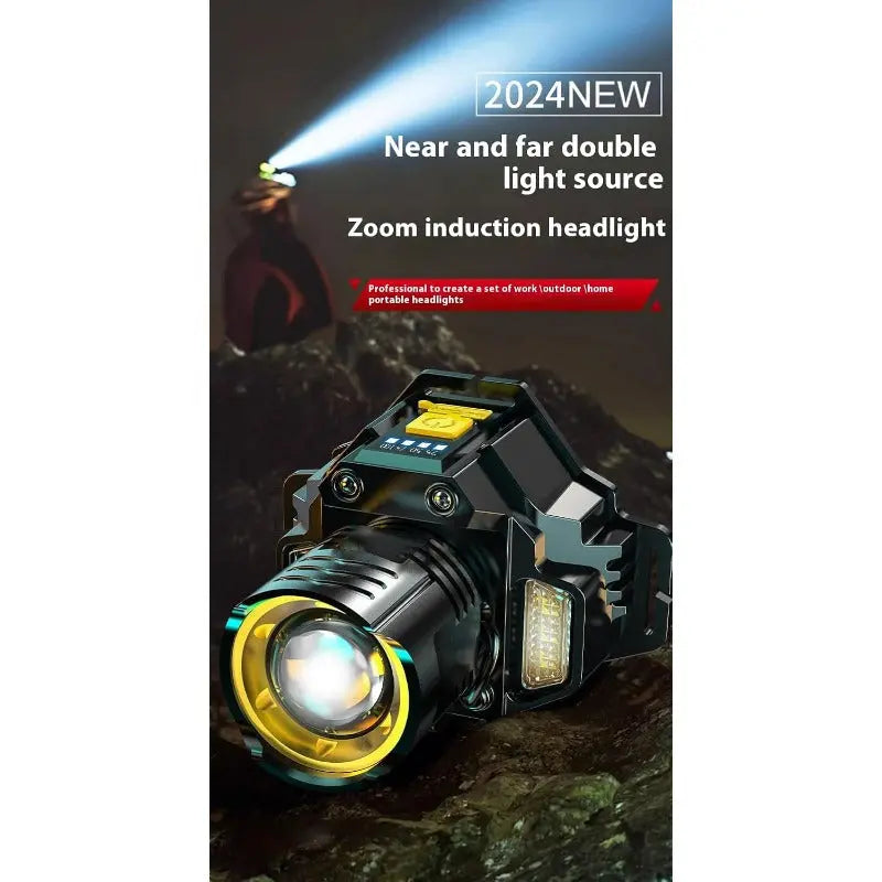 Headlamp Dual-Beam Zoom Contactless Sensor USB-C Rechargeable