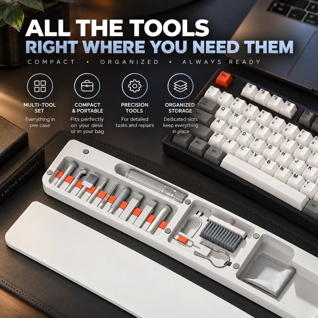 Keyboard Wrist Rest Ergonomic Leather-Look 22-In-1 Cleaning Kit