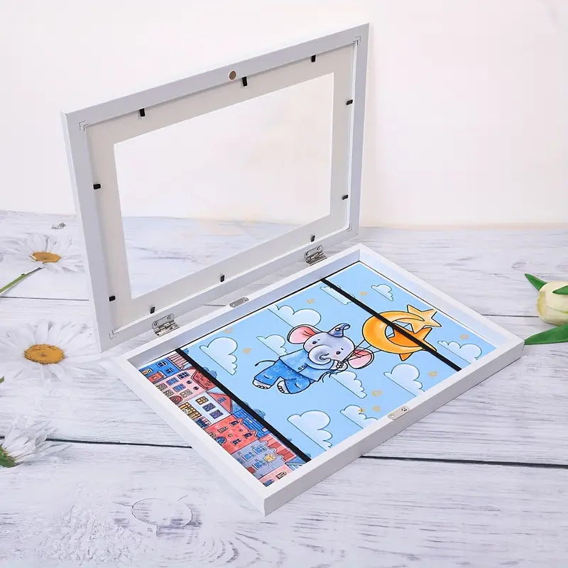 Kids Drawing Frame Flip-Open 150-Drawing Capacity Wall-Mountable