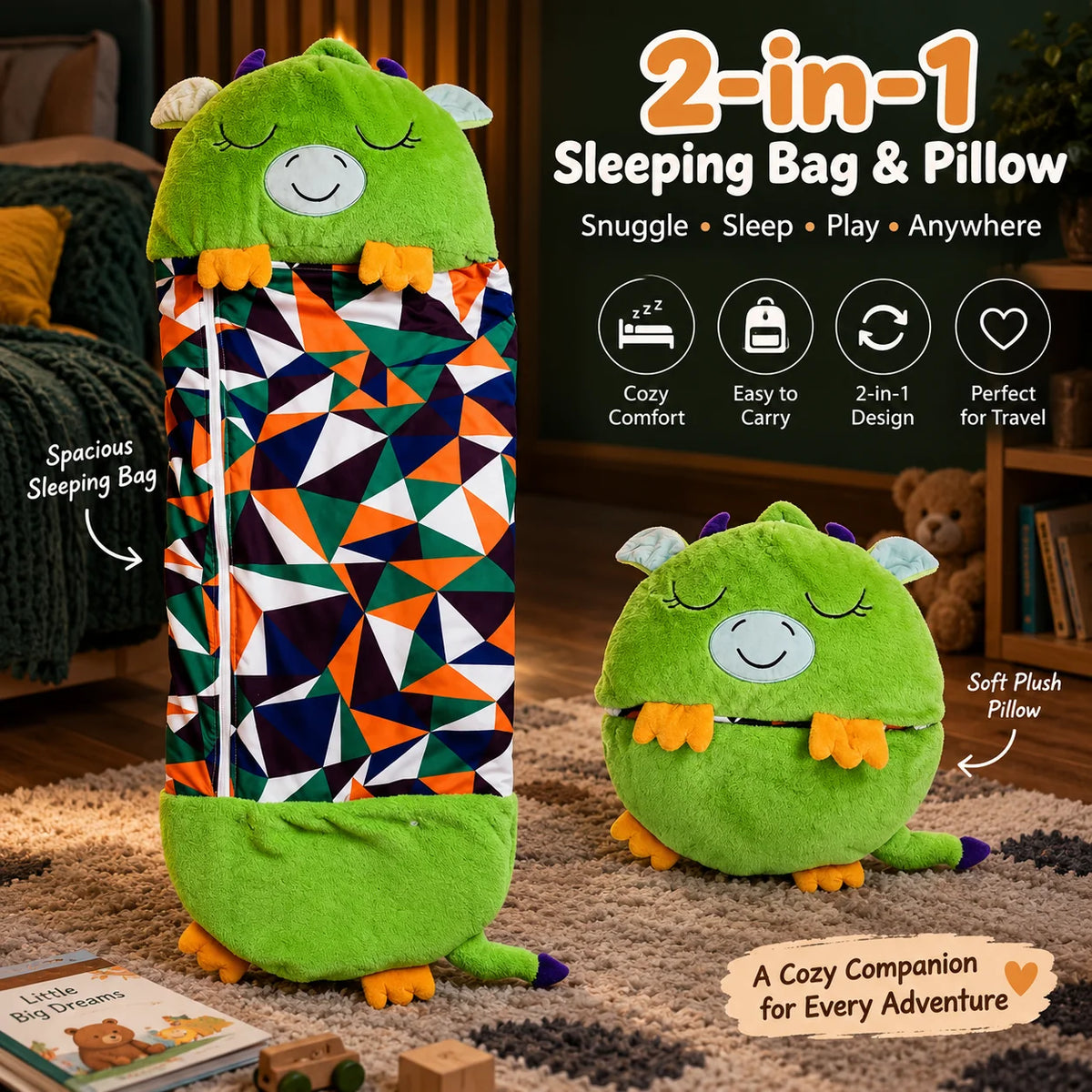 Kids Sleeping Bag Plush Breathable Roll Up