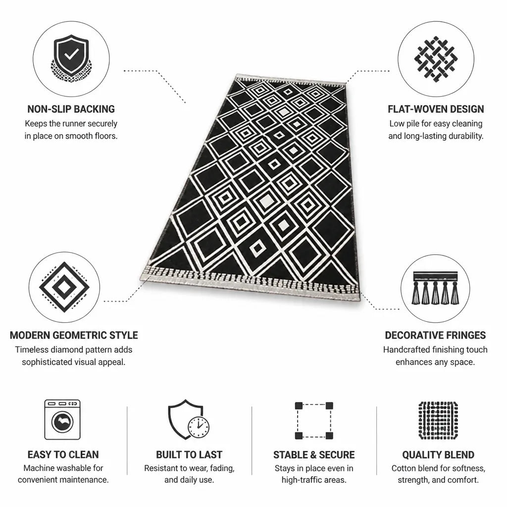 Kitchen Runner Flat-Woven Cotton Blend Non-Slip Backing