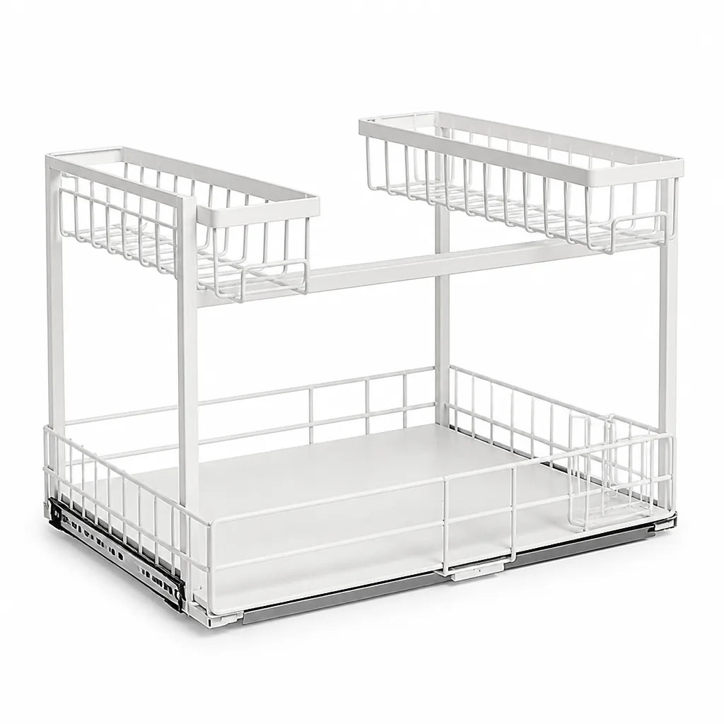 L-Shaped Two-Tier Under-Sink Pull-Out Kitchen Shelf