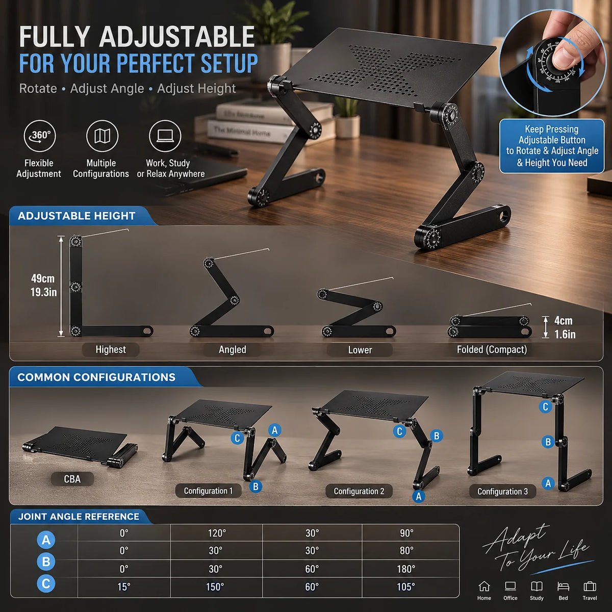 Laptop Stand Aluminum Height Adjustable 360° Rotating