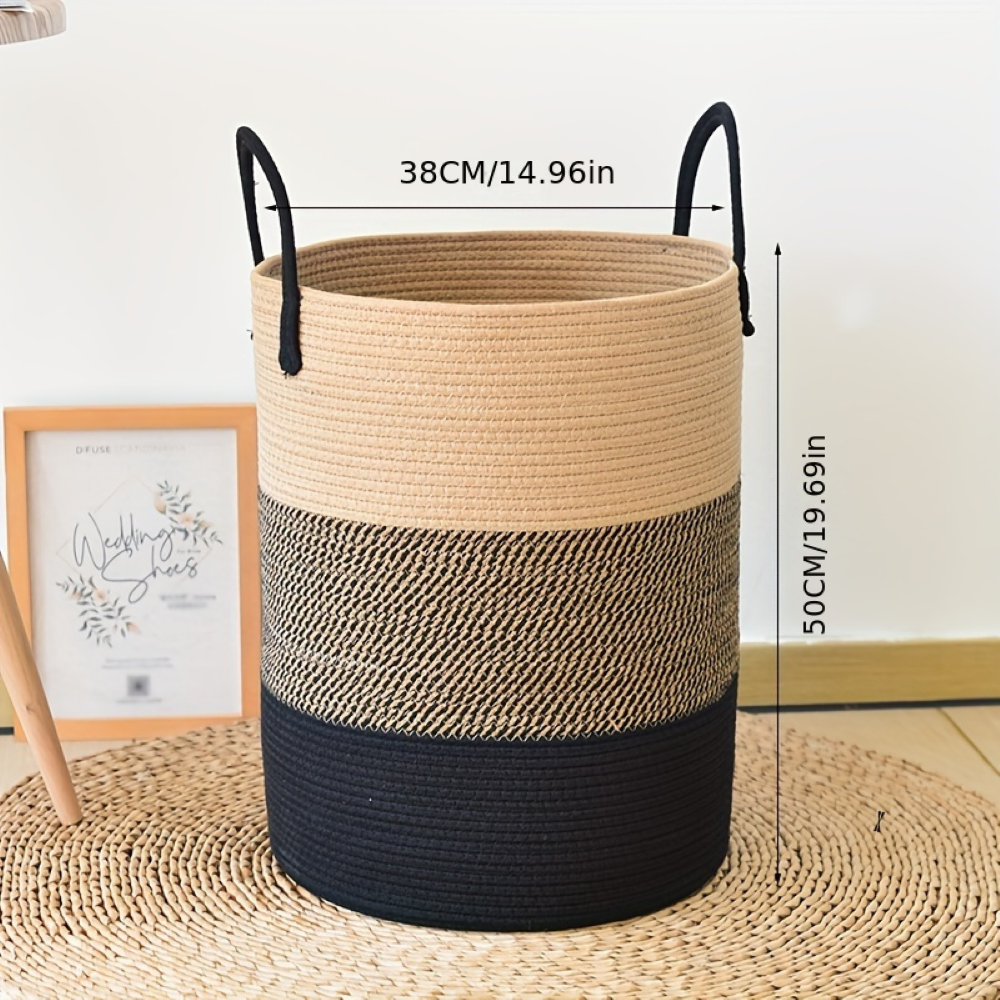 Laundry Basket Tall Cylindrical Cotton Rope Foldable