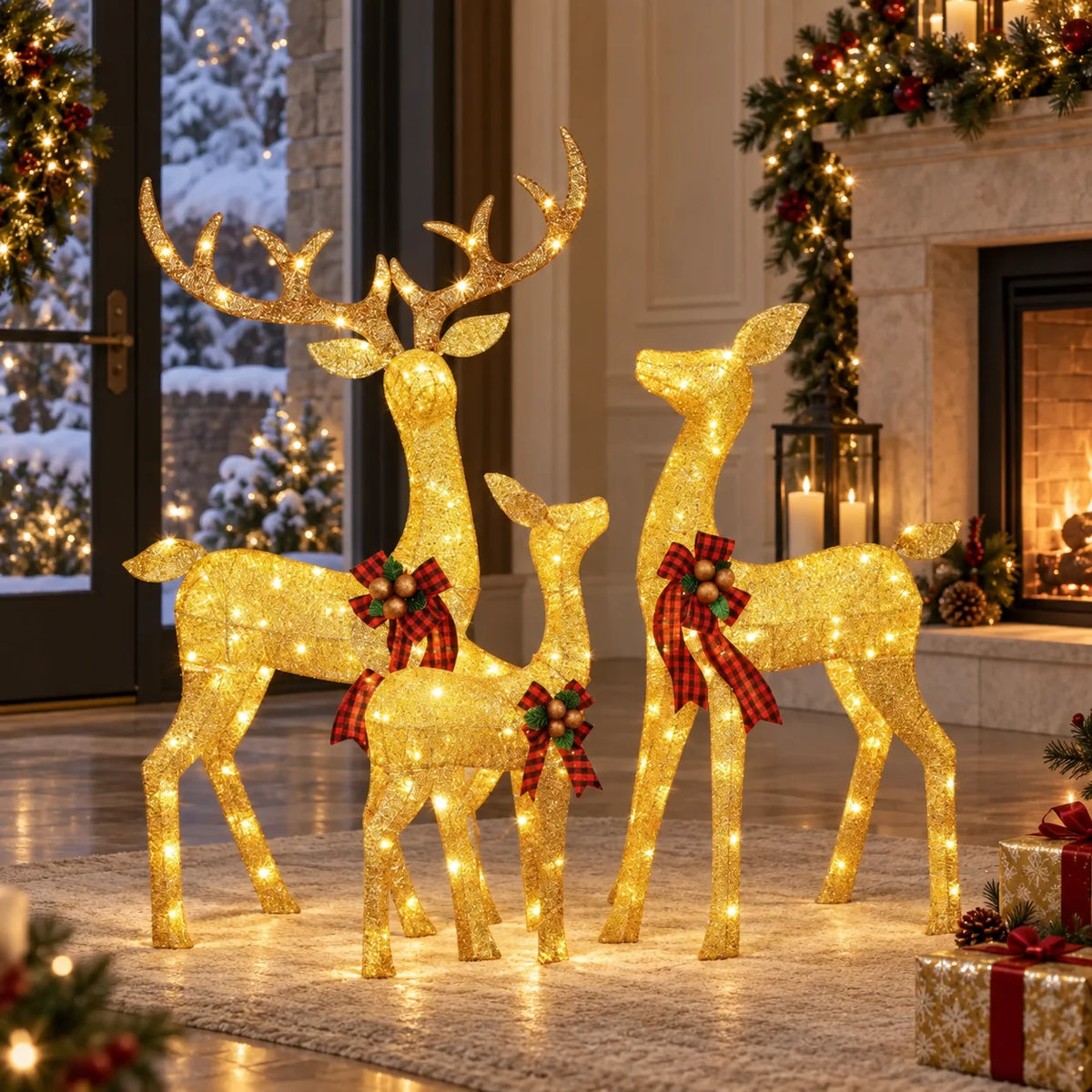 Lighted Reindeer Set 3-Piece Warm White LED Weather-Resistant