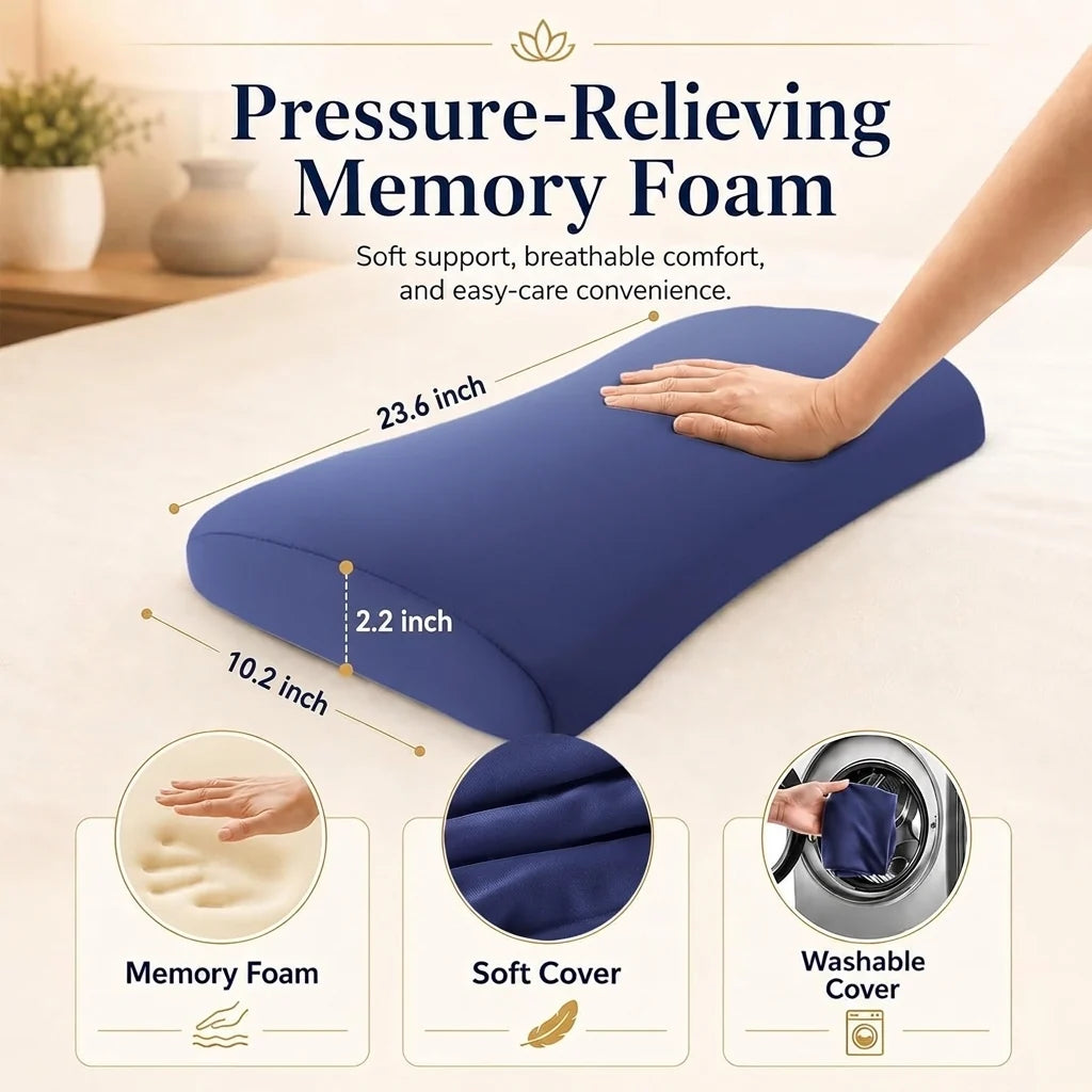 Lumbar Pillow Memory Foam Curved Bolster Machine Washable Cover