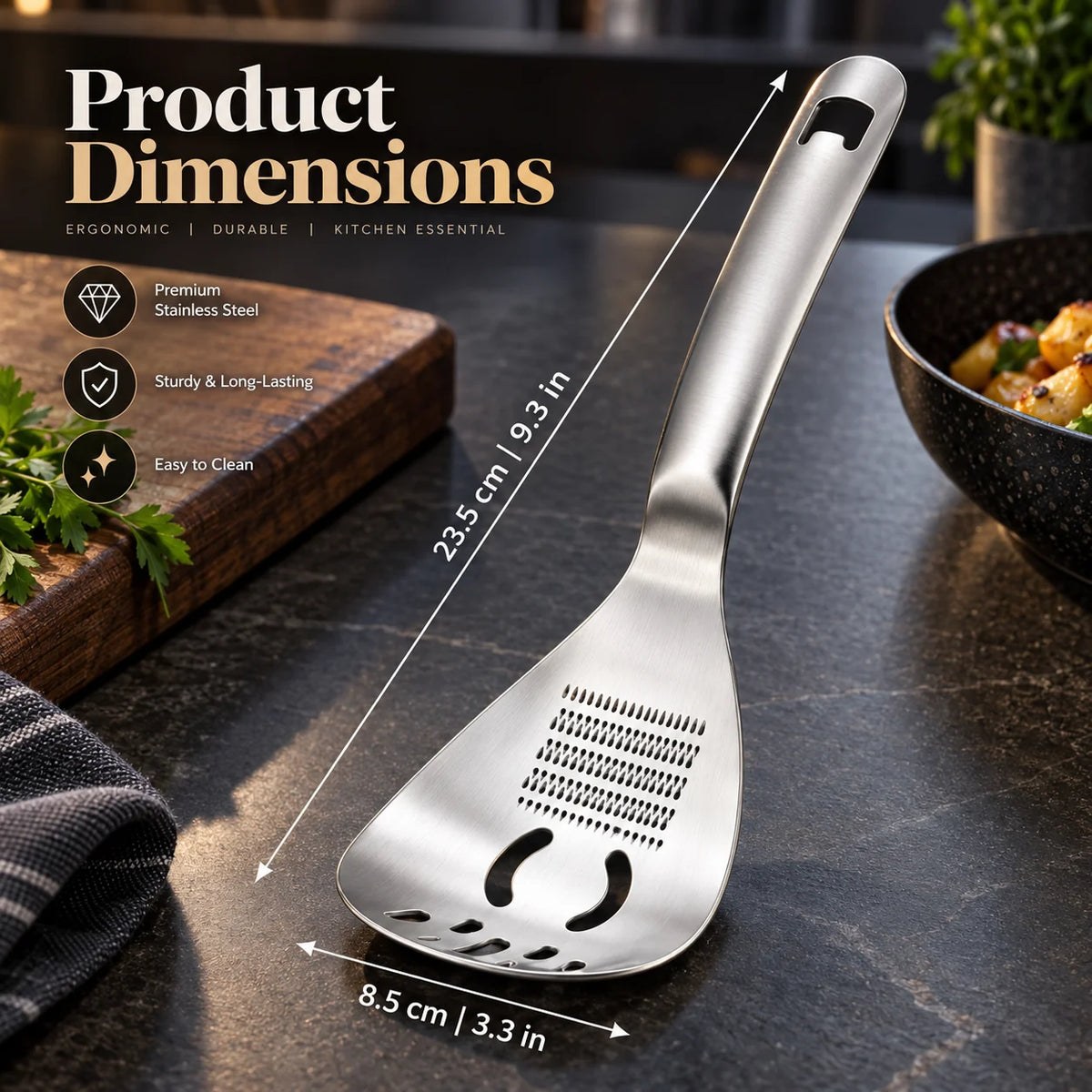 Masher & Strainer Spoon Multipurpose Stainless Steel Dishwasher-Safe