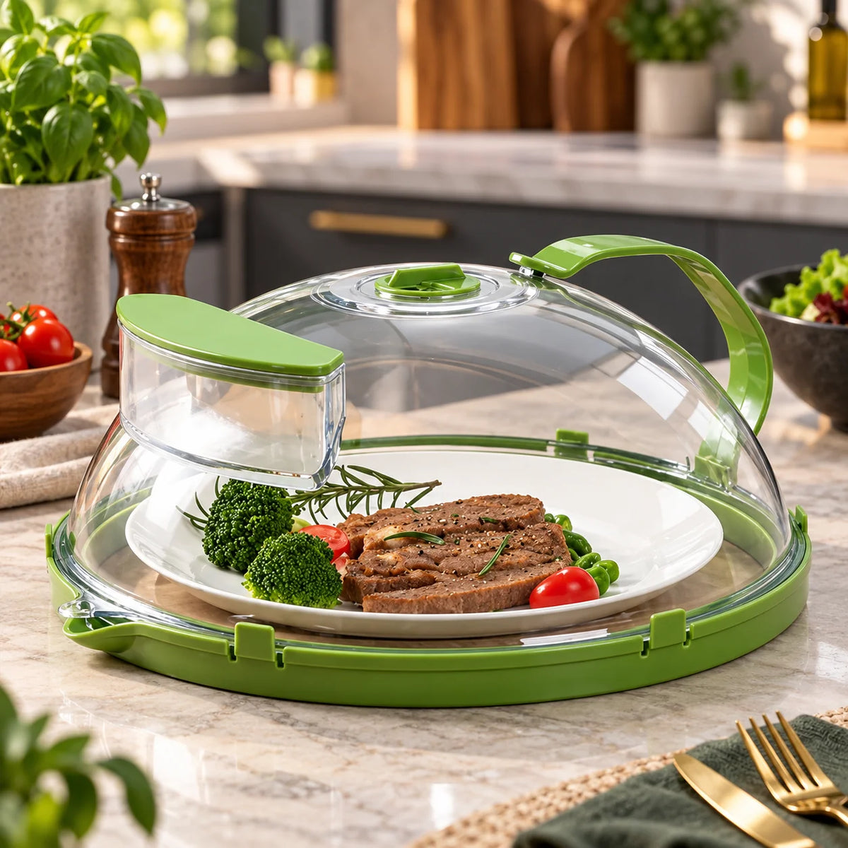 Microwave Food Cover Clear Dome Cool-Touch Handle