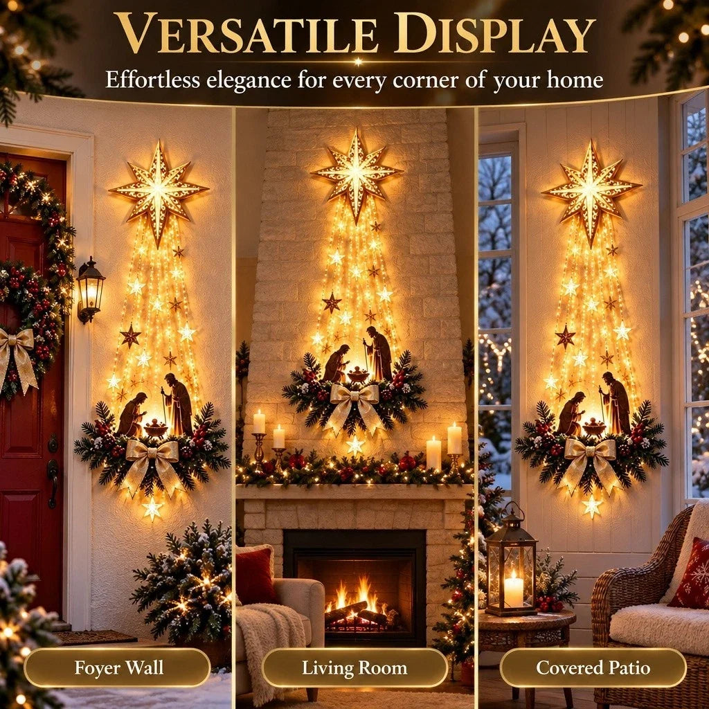Nativity Wall Decoration Holy Family Silhouette & Warm Star Lights