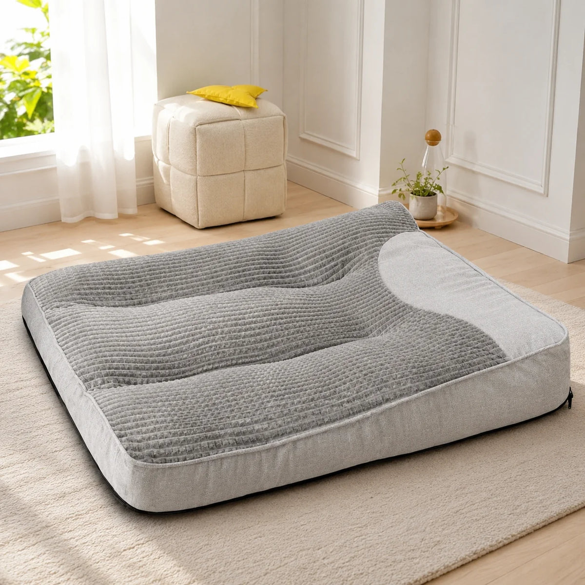 Orthopedic Bolster Dog Bed Crystal Velvet Washable Cover