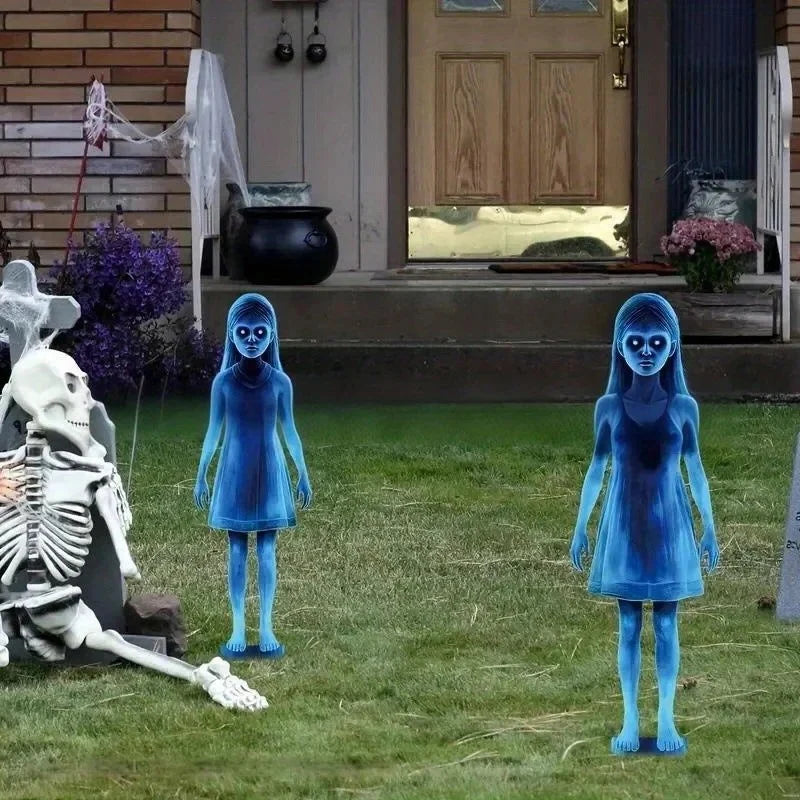 Outdoor Halloween Decoration Lighted Twin Ghost Silhouettes