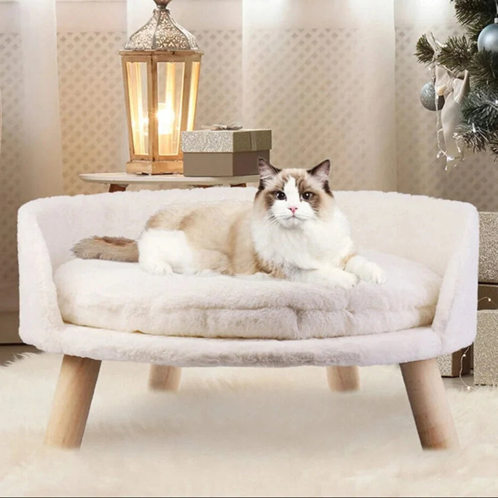 Pet Bed Elevated Solid Wood Legs Plush Washable Cushion