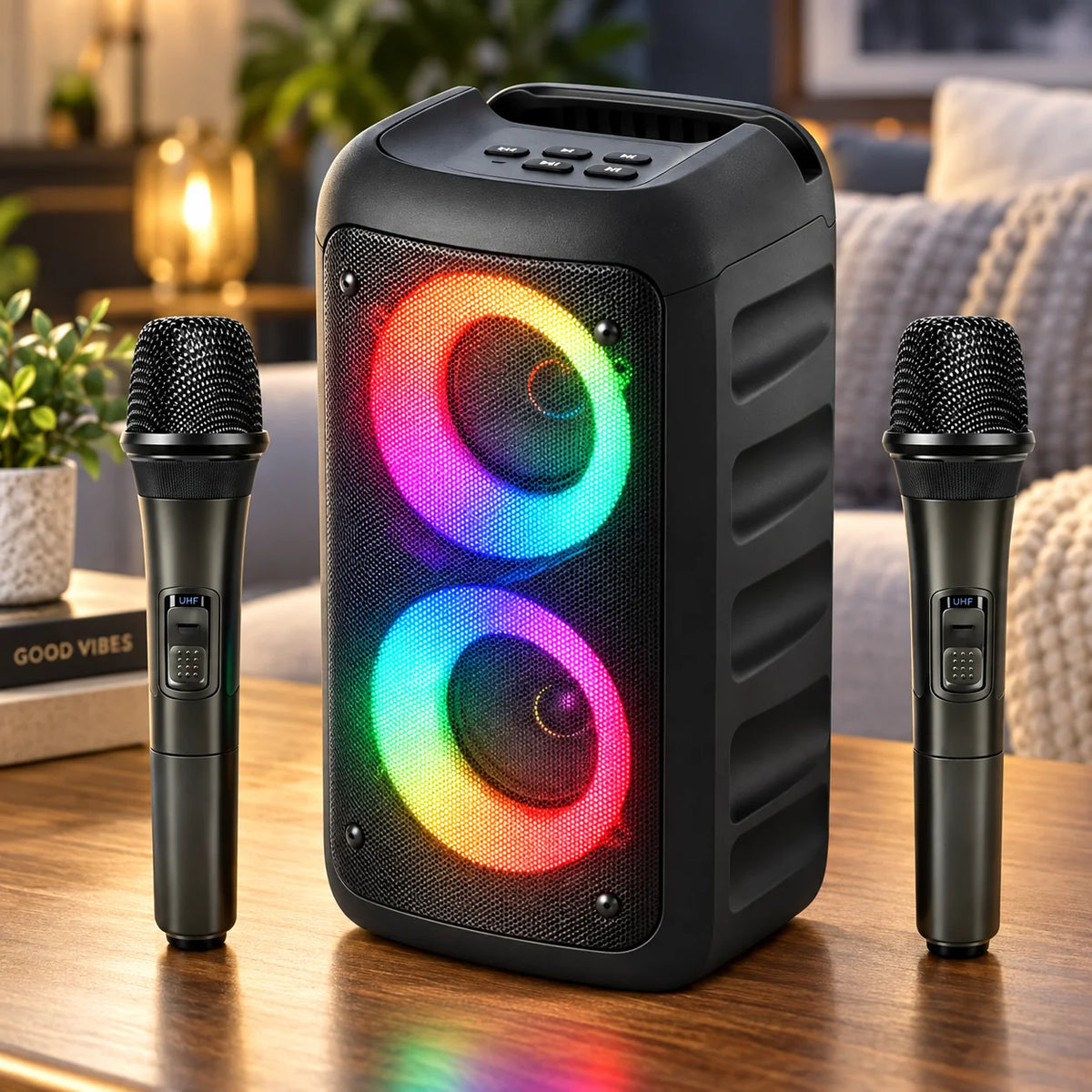 Portable Karaoke Machine Two Wireless Microphones Bluetooth 8-Hour Battery