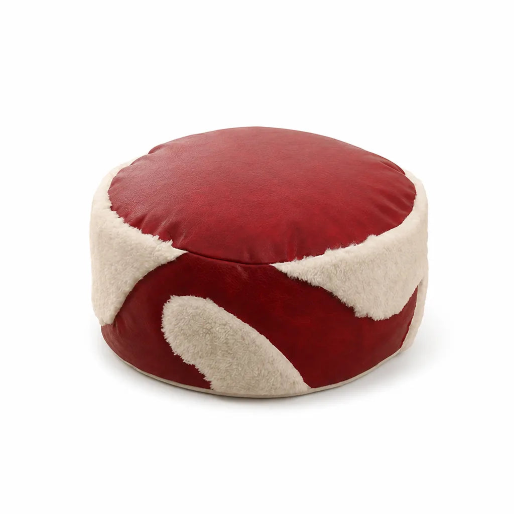 Pouf Ottoman Faux Leather & Sherpa Removable Cover