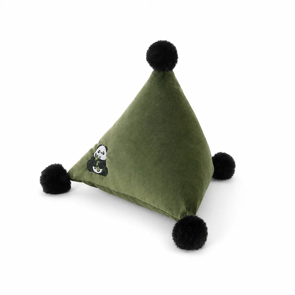 Pyramid Cushion Zebra Embroidery Faux Fur Pom-Poms 30cm