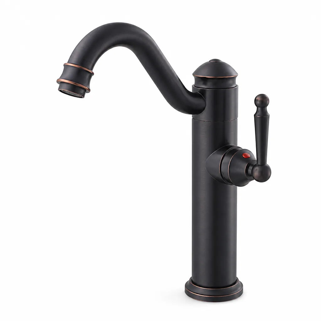 Rustic Brass High-Arc Gooseneck Bathroom Faucet (Single-Handle, 1-Hole)