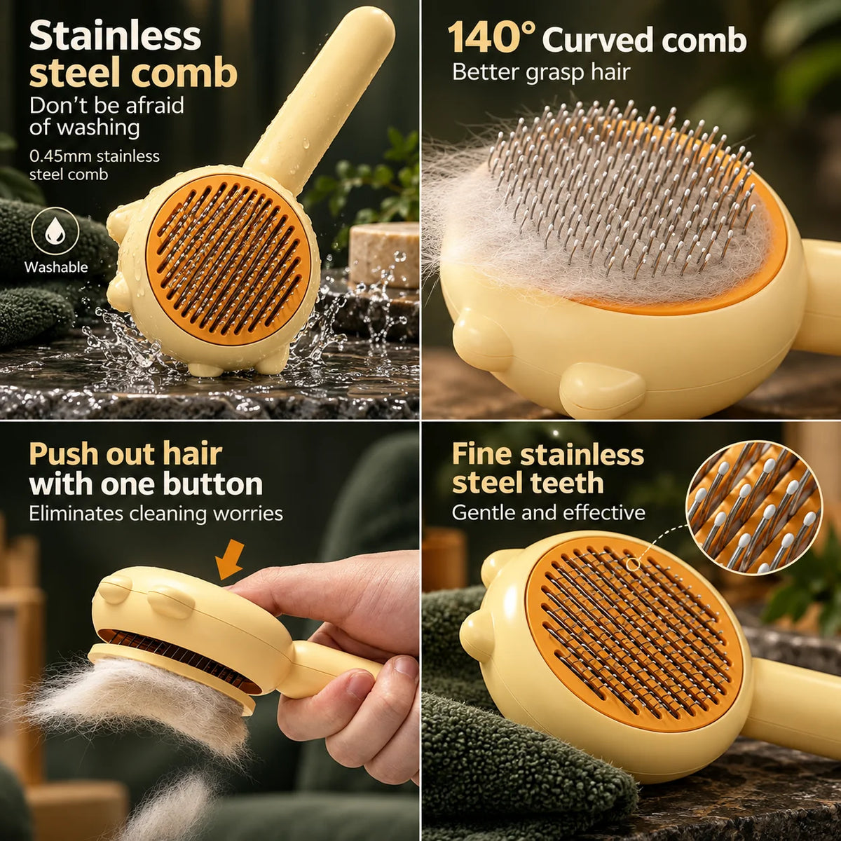 Slicker Brush Self-Cleaning Stainless Steel Pins & Soft Grip