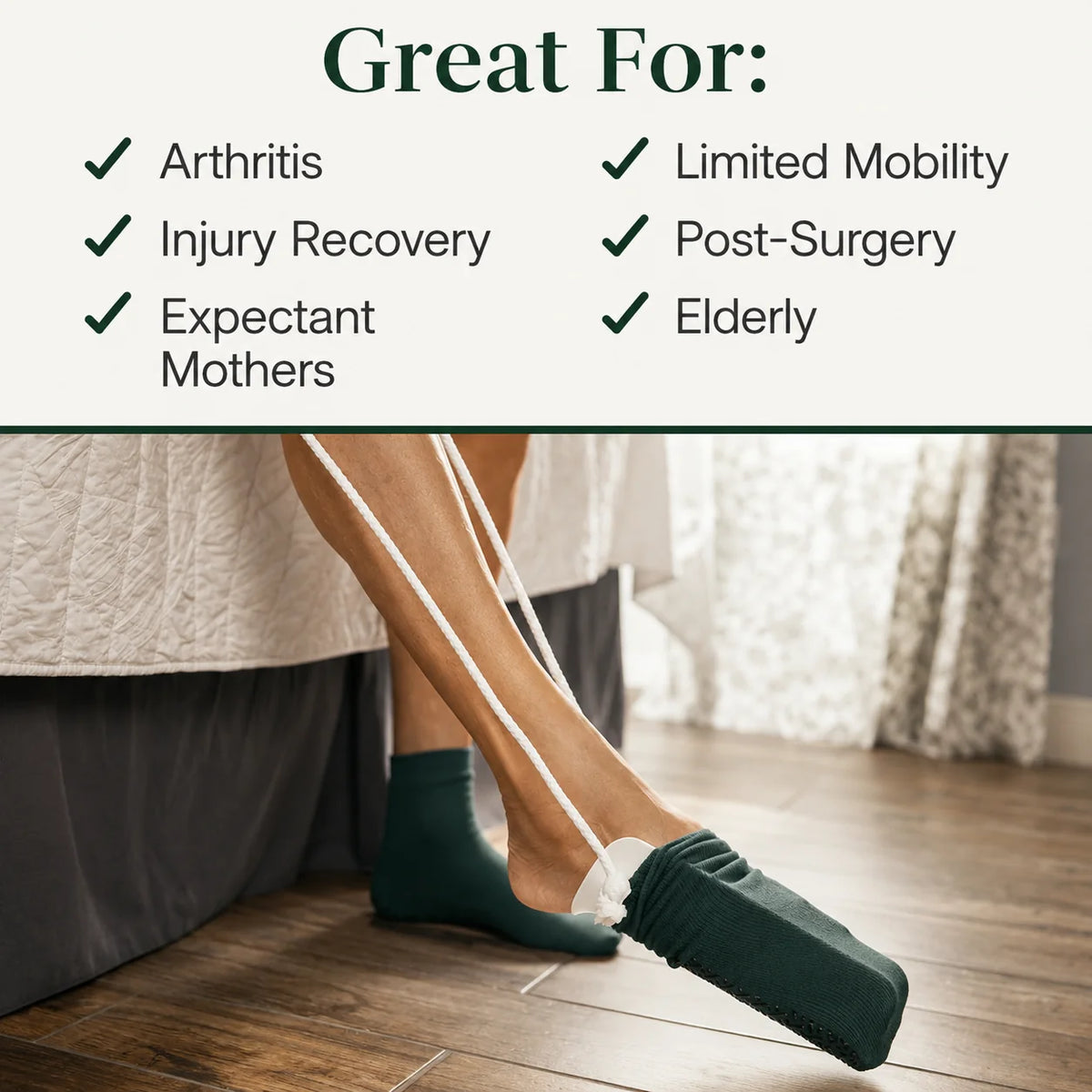 Sock Aid No-Bend Wide Frame Foam-Padded Grip