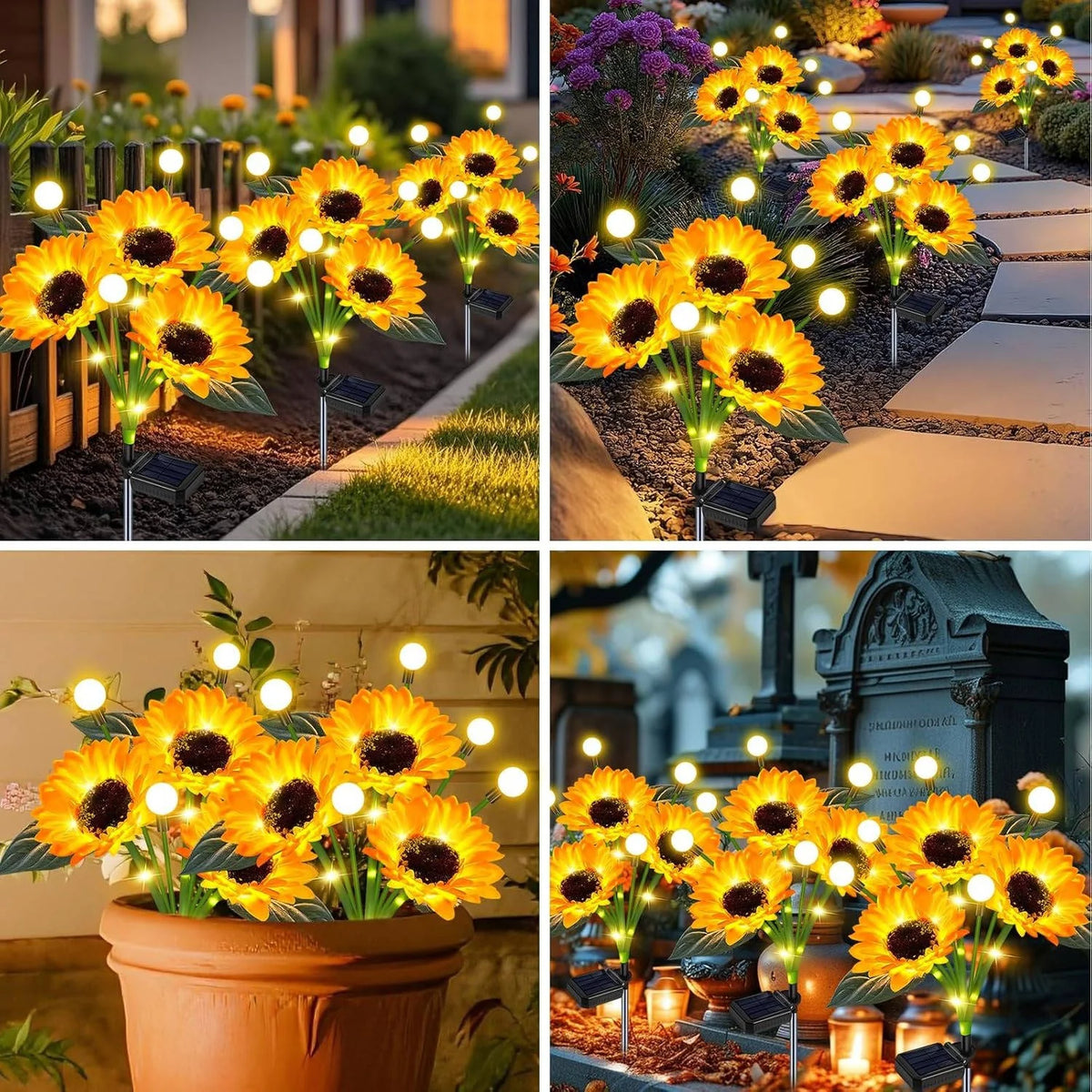 Solar Flower Stake Lights Auto Dusk-to-Dawn Weatherproof Aluminum