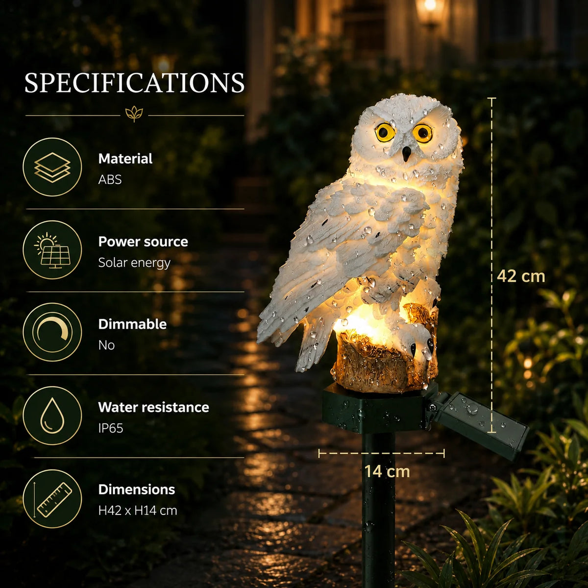 Solar Garden Stake Light Owl-Shaped Warm White & Weather-Resistant