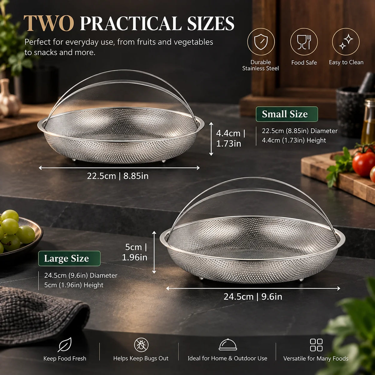 Steamer Basket Set Perforated Stainless Steel & Built-In Handles