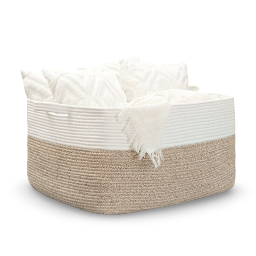 Storage Basket 45L Woven Cotton Rope Reinforced Handles