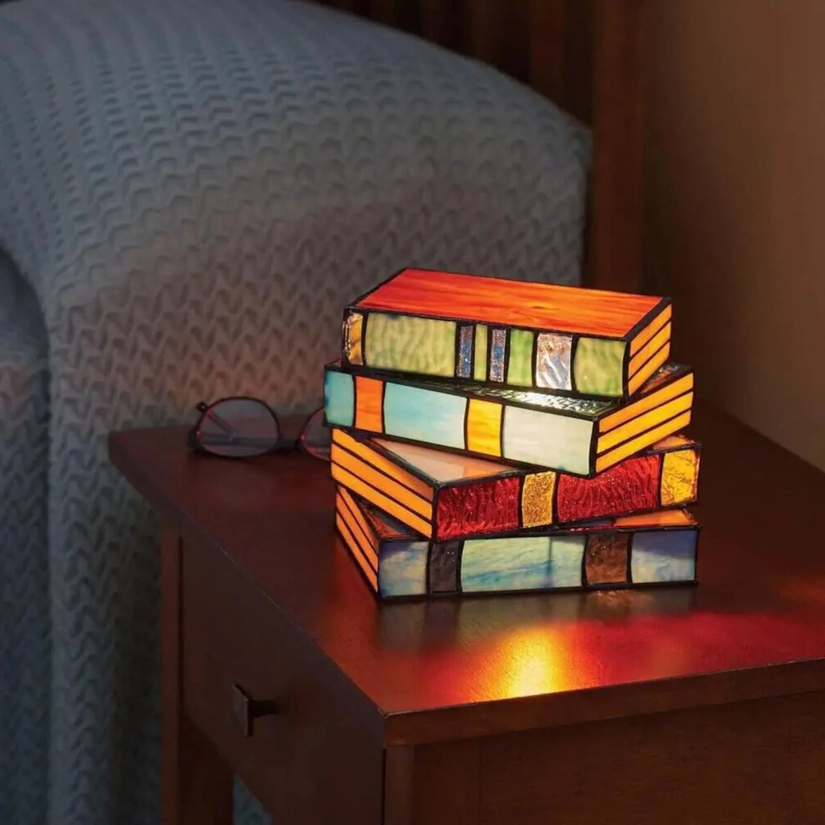 Table Lamp Stacked Books Handmade Stained Glass