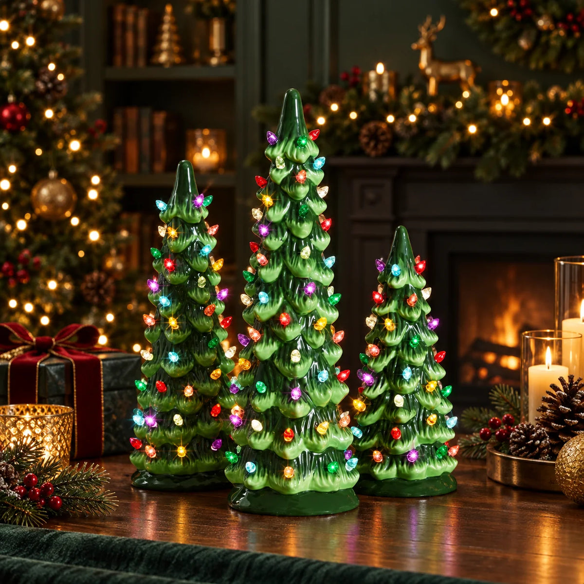 Tabletop Christmas Tree Battery Operated & Hand-Painted