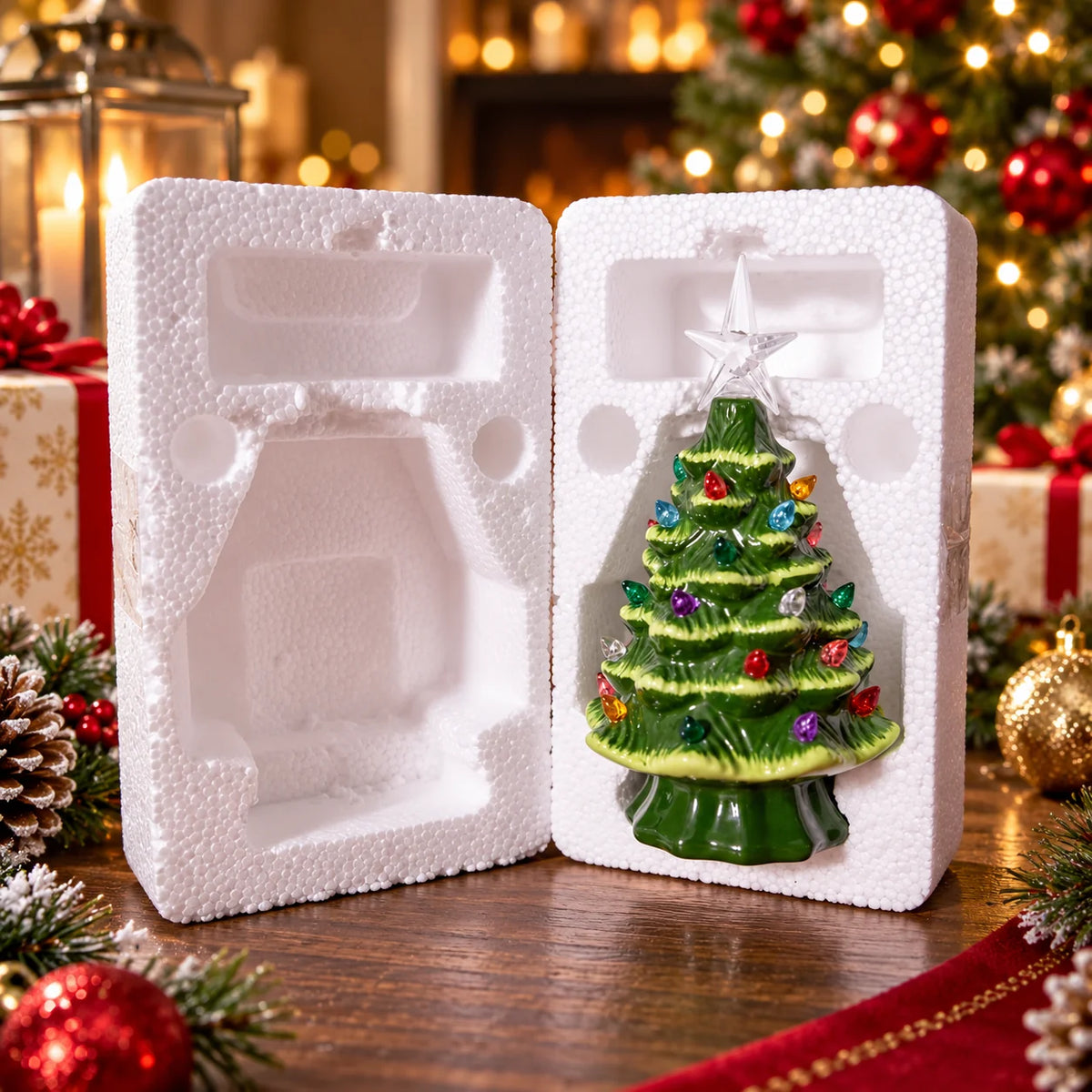 Tabletop Christmas Tree Ceramic Lighted Battery Operated
