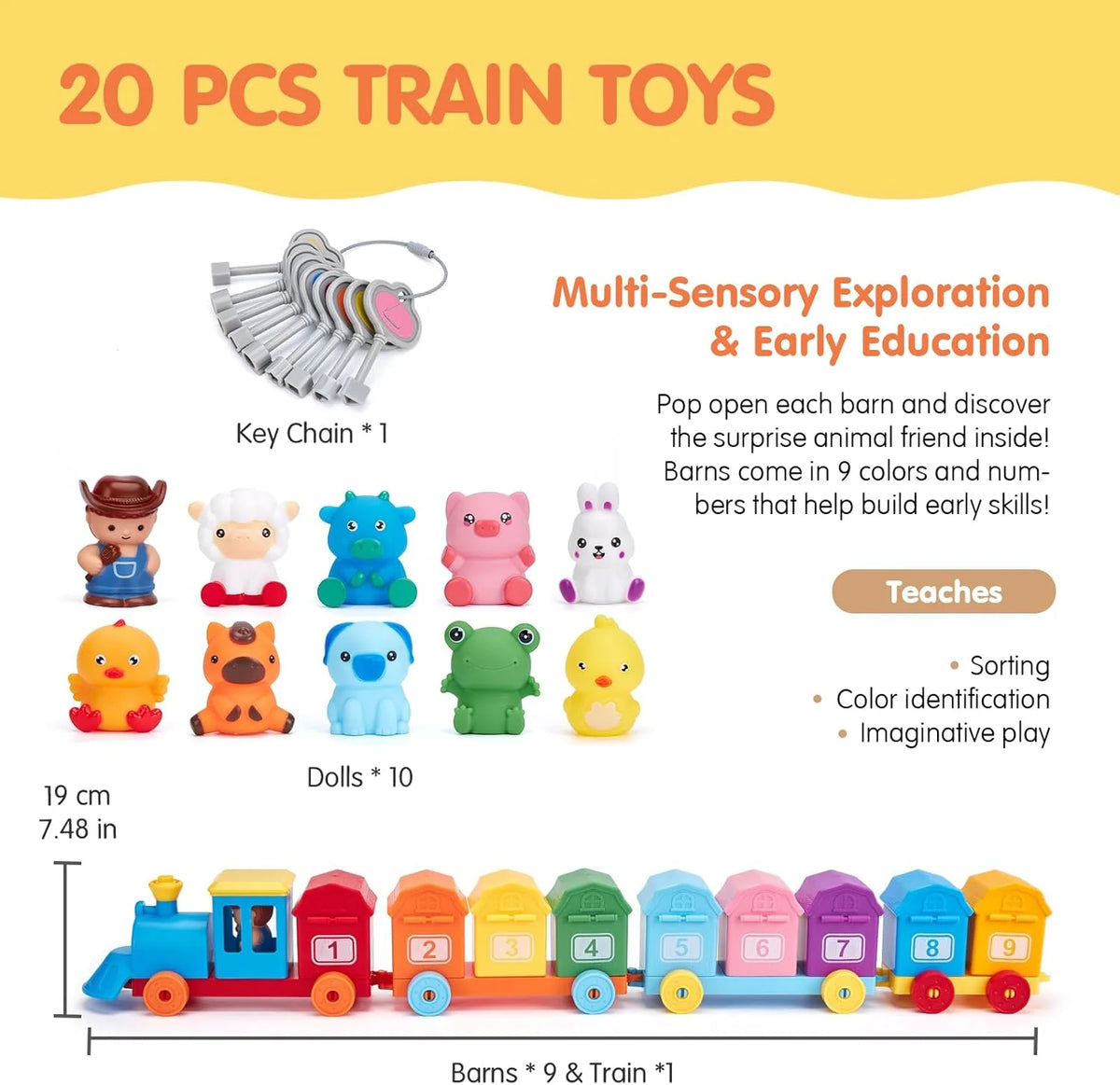 Toddler Train Set Numbered Carts & Farm Animals
