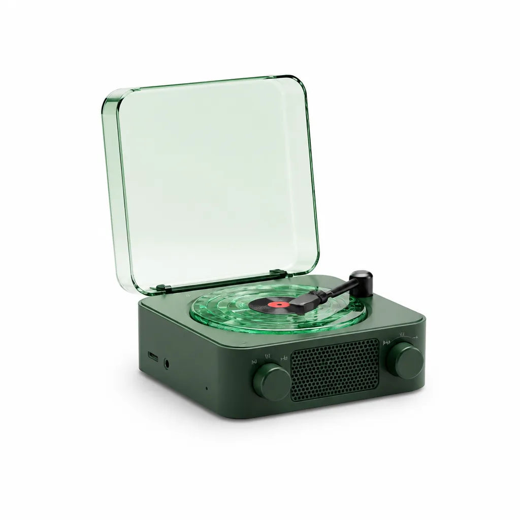 Turntable-Style Spinning Disc with RGB Light Bluetooth Speaker (360° Stereo)