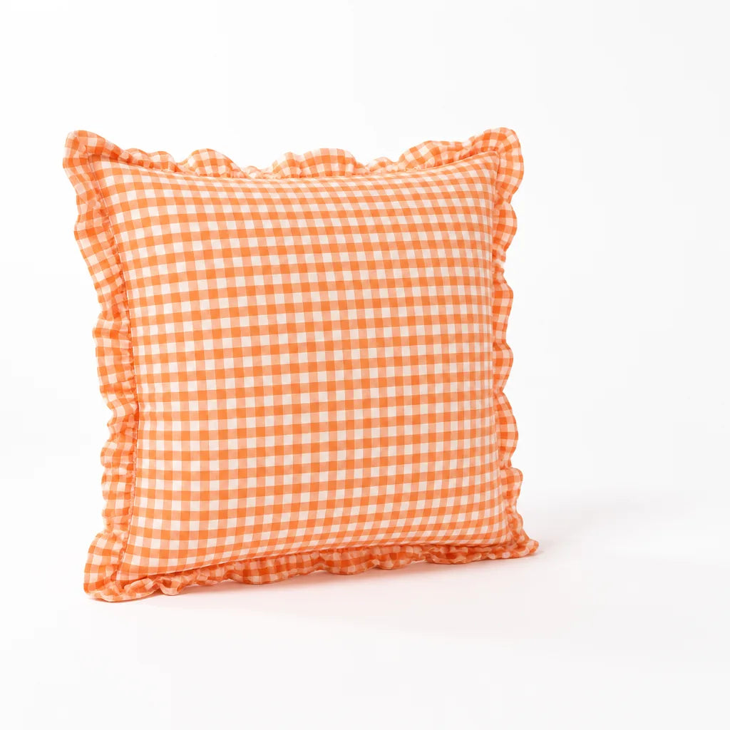 Vichy Check Pillow Cover with All-Around Ruffles (Cotton Blend)