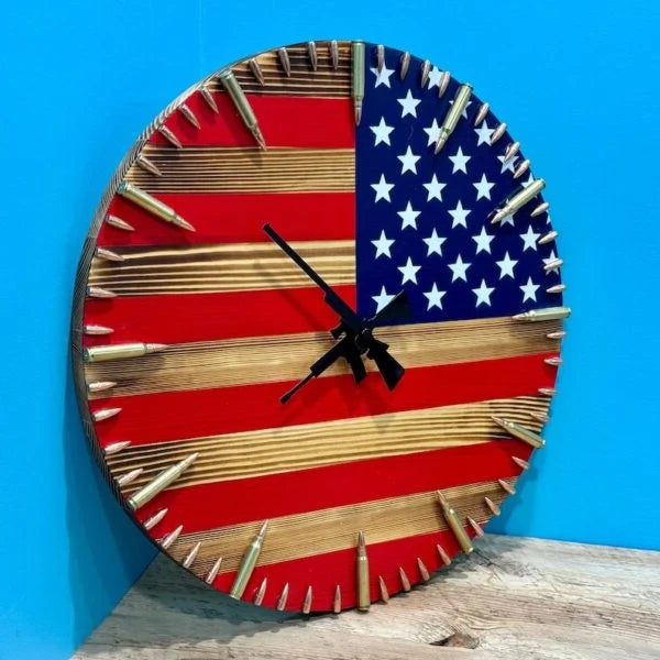 Wall Clock American Flag Bullet Hour Markers