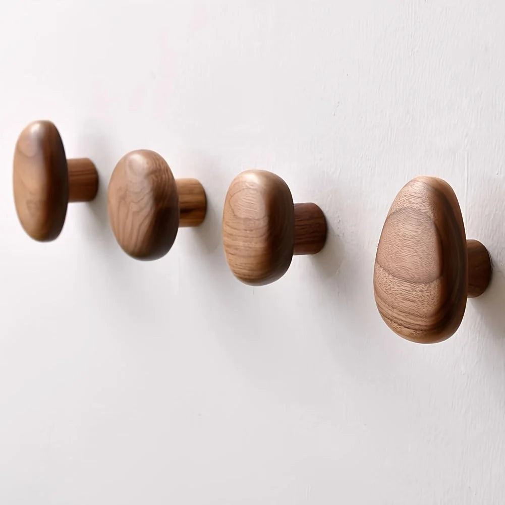 Wall Hooks Solid Wood Hand-Finished Set of 4