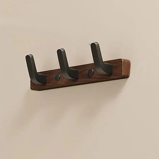 Wall-Mounted Coat Hook Wood Base & Metal Hooks