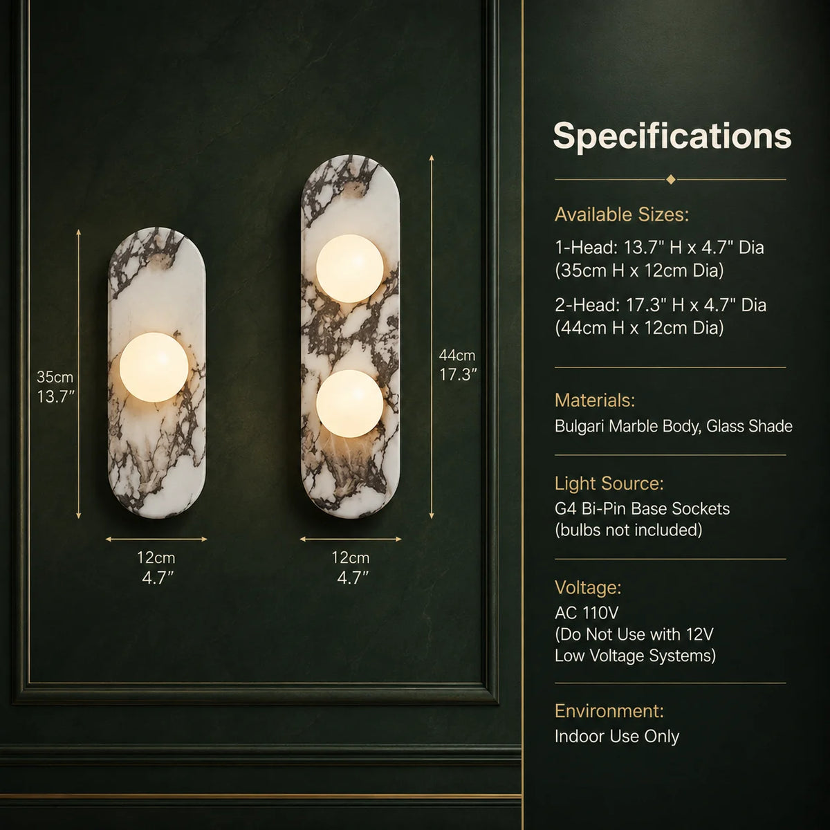 Wall Sconce Solid Marble & Opaline Glass