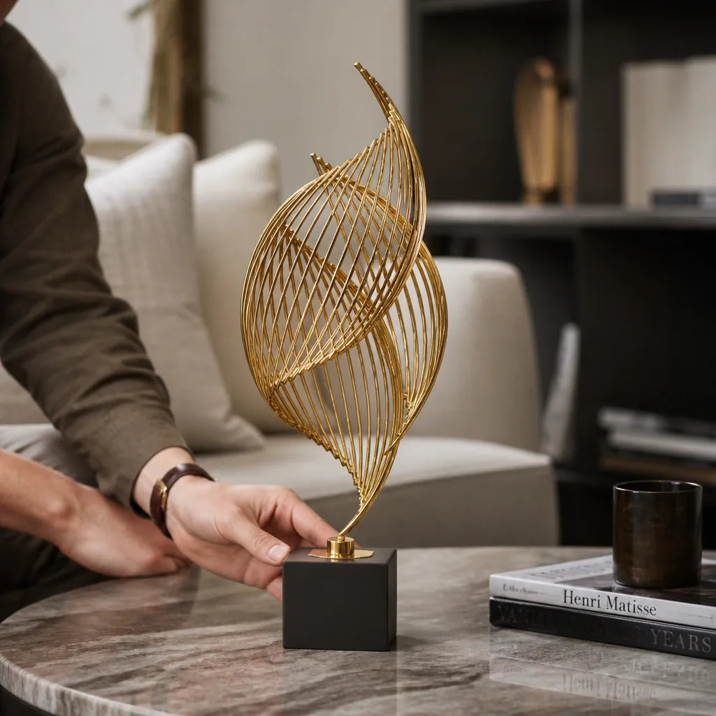 Abstract Curved Wave Metal Shell Sculpture
