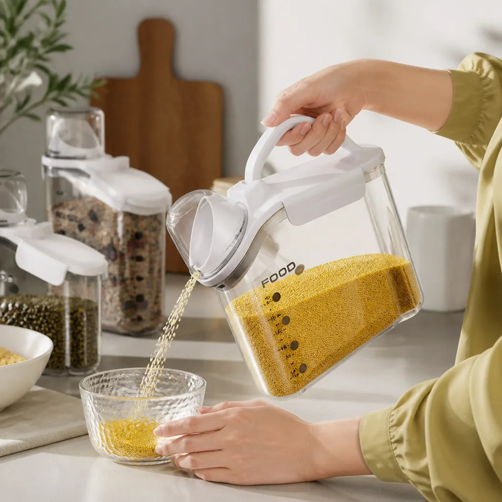 Acrylic Cereal Storage Container (Side Handle and Pouring Spout)