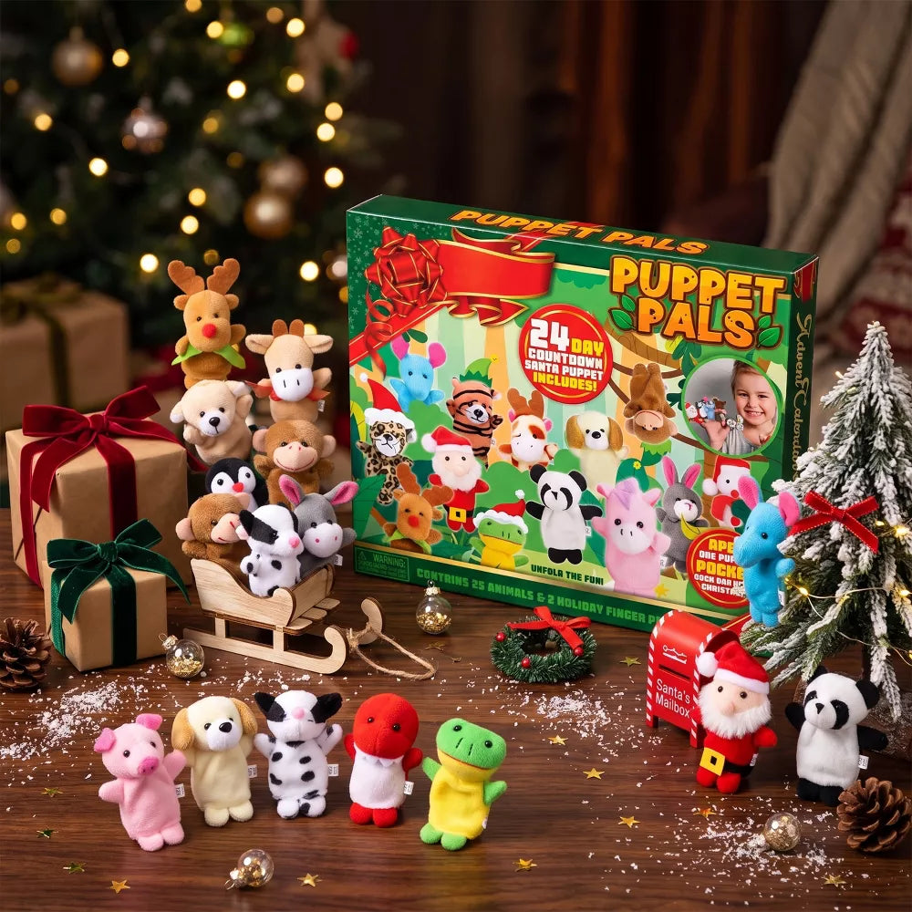 Advent Calendar Plush Finger Puppets 24 Characters Reusable Box